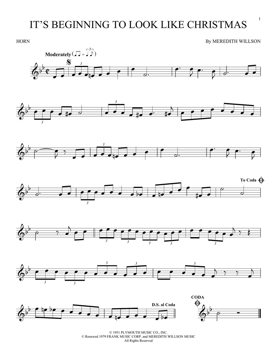 It's Beginning To Look Like Christmas Horn Solo scores gallery preview page 1