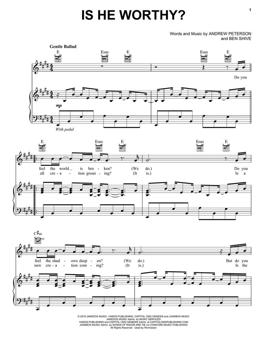 Is He Worthy? Piano, Vocal, Guitar scores gallery preview page 1