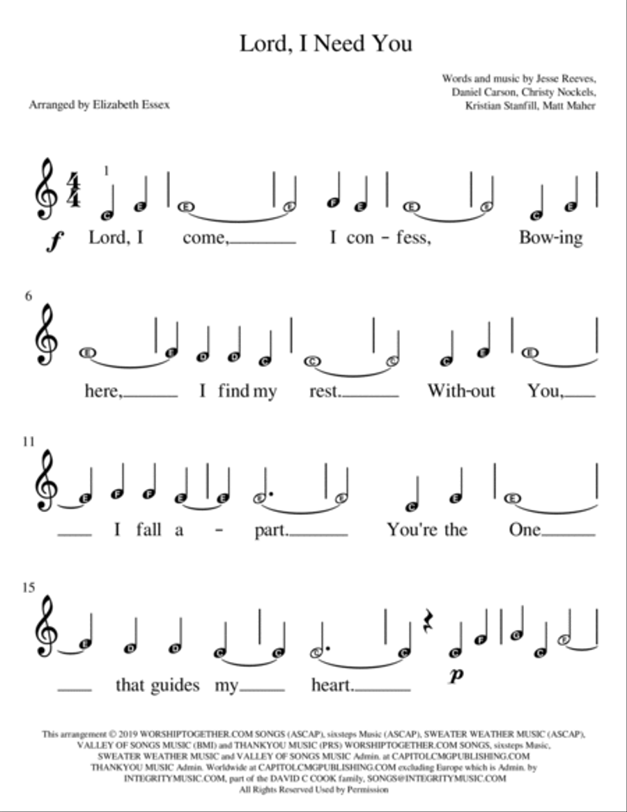 Lord, I Need You Easy Piano scores gallery preview page 1