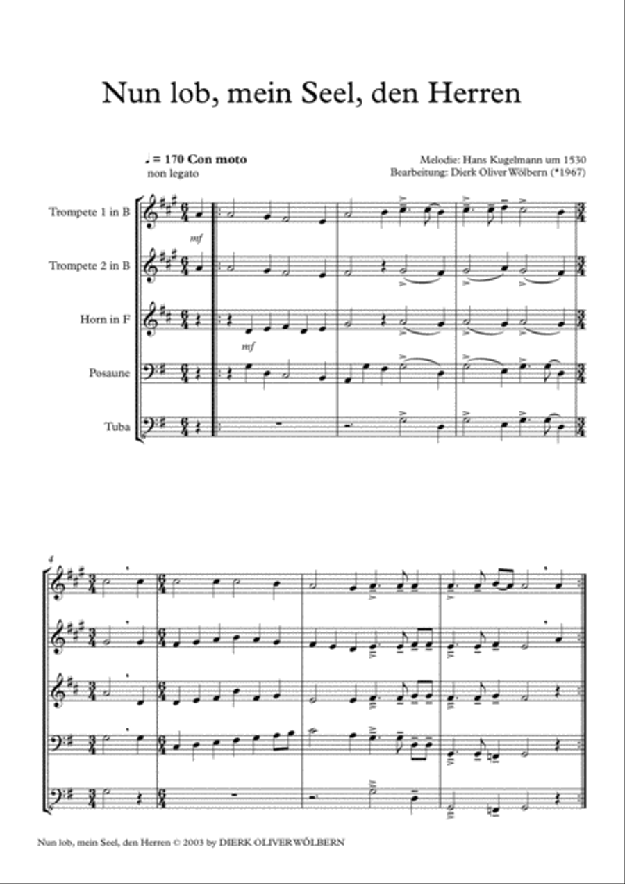 Nun lob, mein Seel, den Herren Brass Ensemble scores gallery preview page 5
