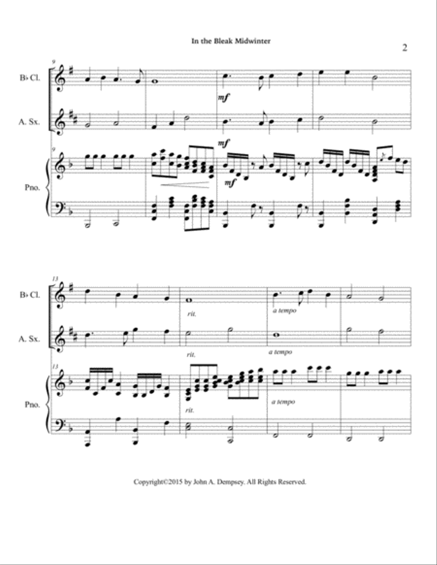 In the Bleak Midwinter (Trio for Clarinet, Alto Sax and Piano) Small Ensemble scores gallery preview page 6