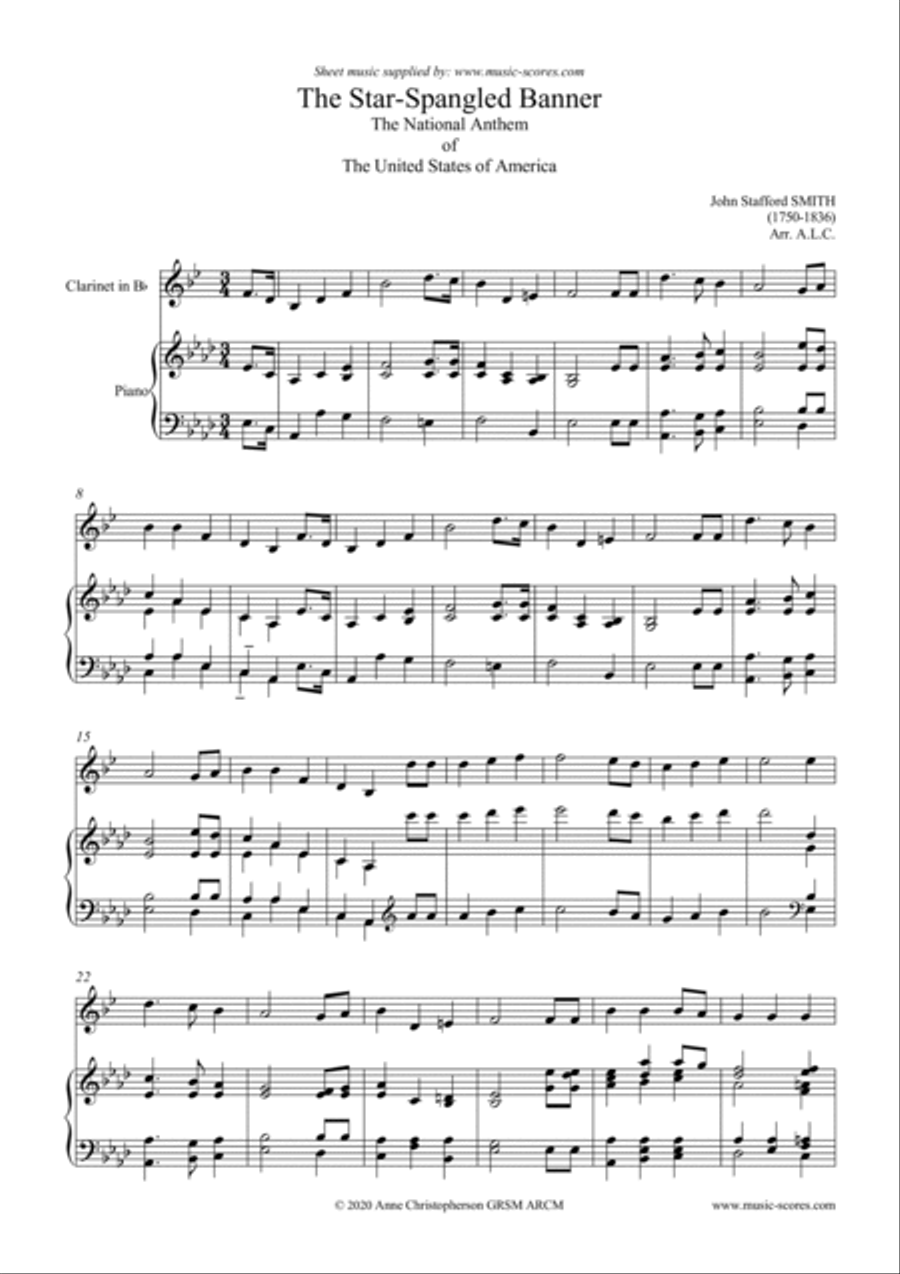 Star Spangled Banner - Clarinet and Piano, with words Clarinet Solo scores gallery preview page 1