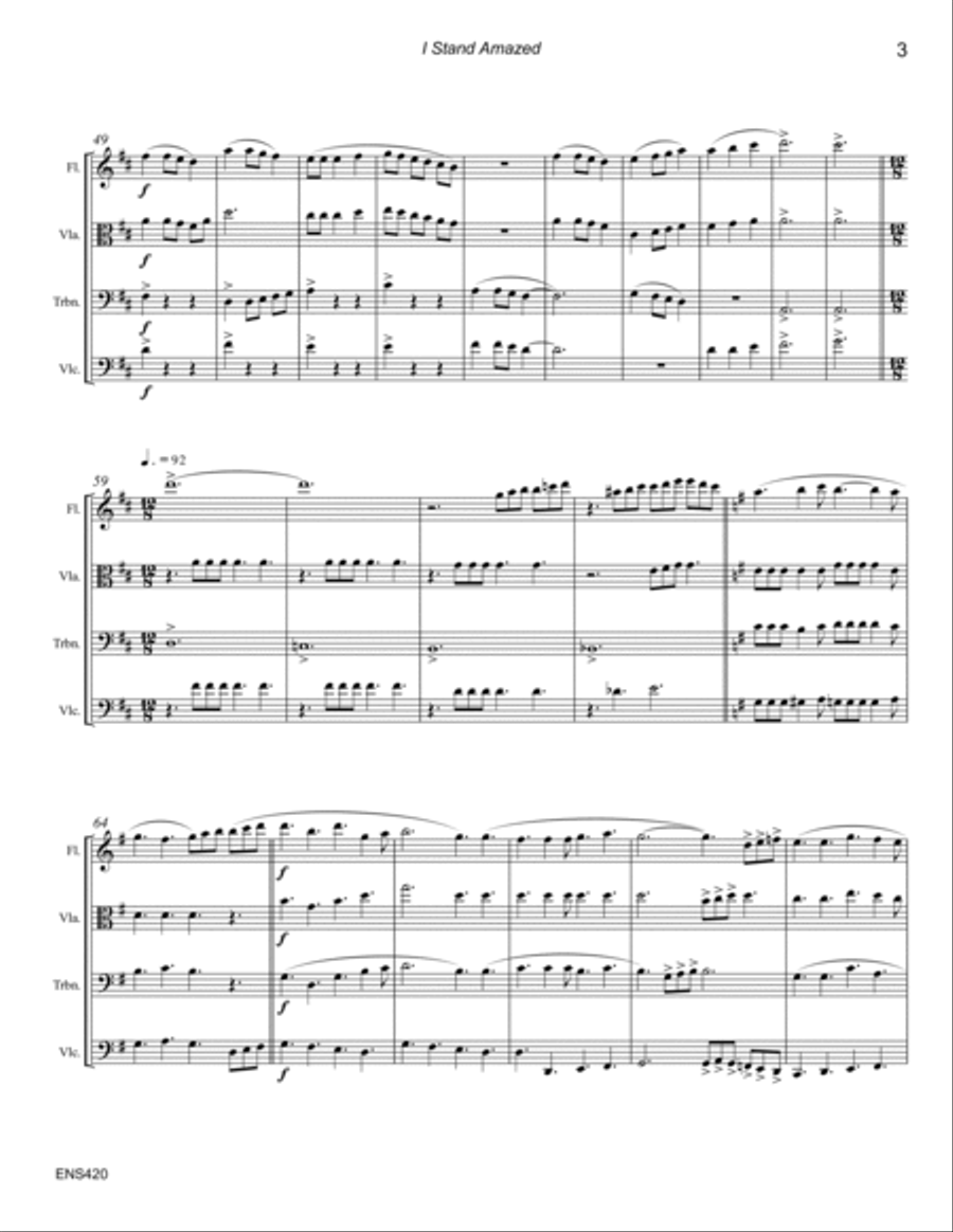 I STAND AMAZED (My Savior's Love) - Mixed Quartet of Flute, Viola (or Clarinet), Trombone & Cello (u Large Ensemble scores gallery preview page 3