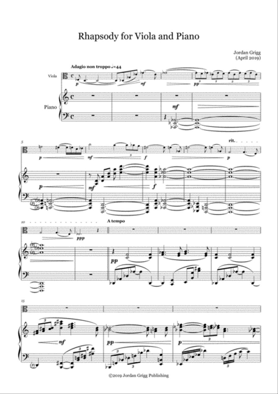 Rhapsody for Viola and Piano Piano scores gallery preview page 1