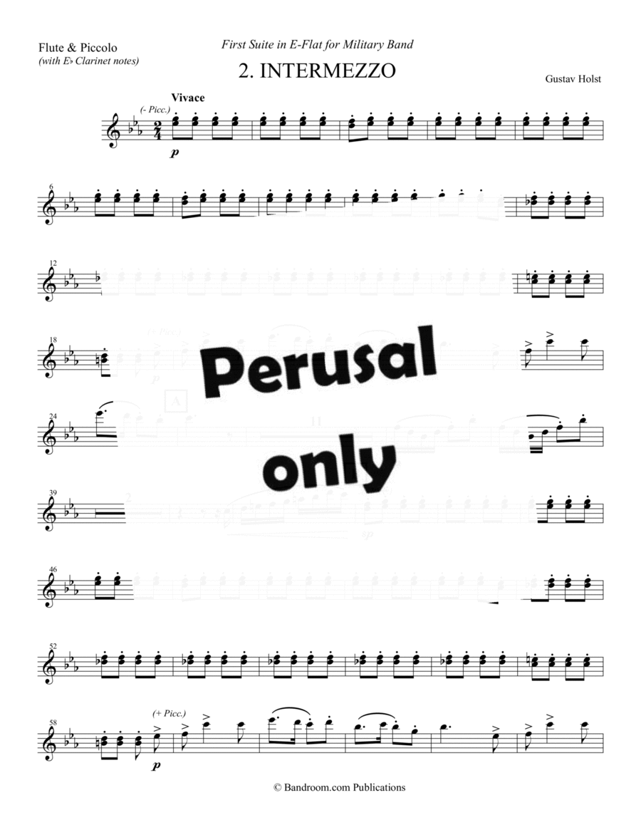 Gustav Holst - FIRST SUITE IN E-FLAT - a Special FLUTE part for use in Mvt. 2 