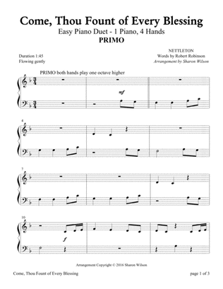 Come, Thou Fount of Every Blessing (Easy Piano Duet, 1 Piano, 4 Hands)