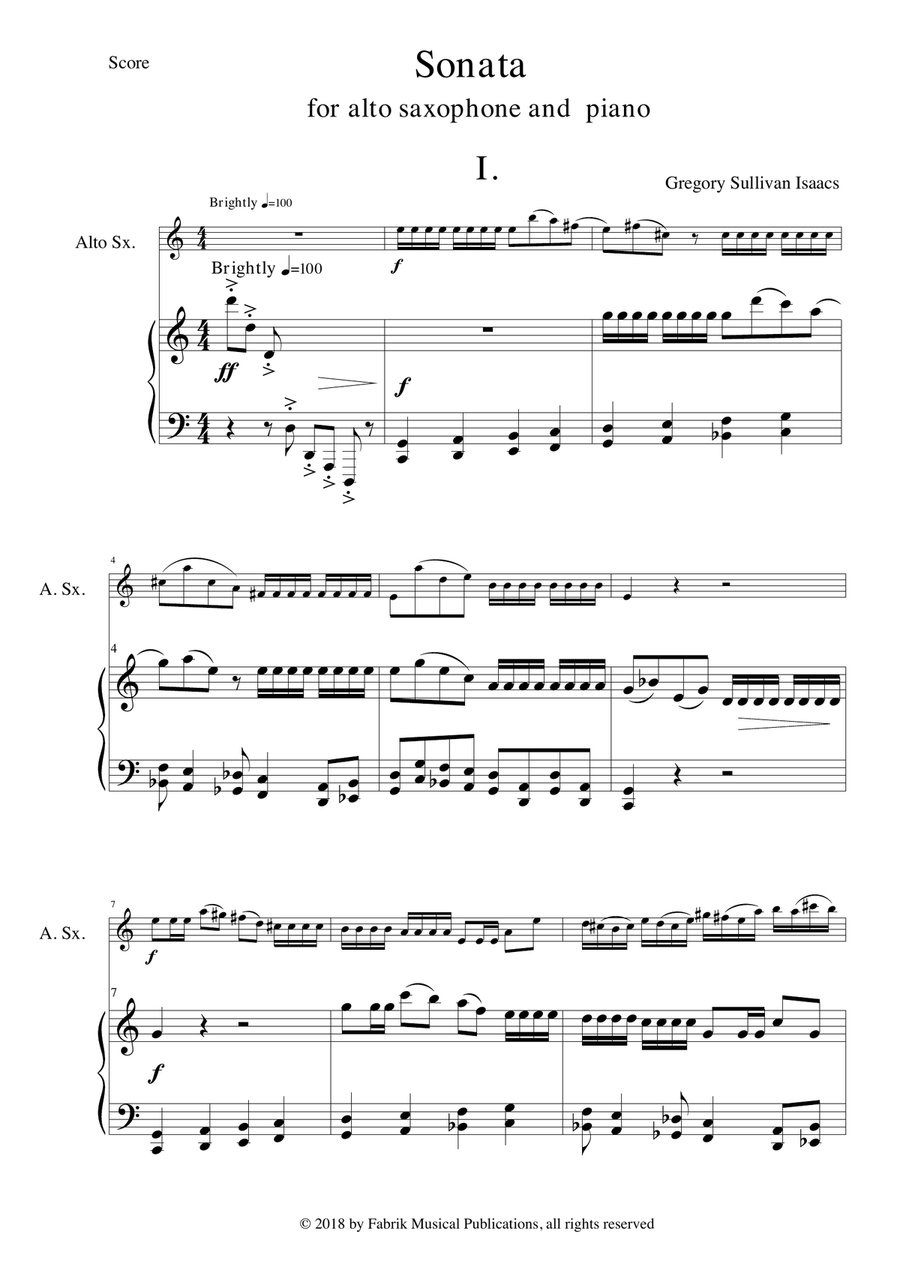 Gregory Sullivan Isaacs: Sonata for alto saxophone and piano Alto Saxophone scores gallery preview page 2