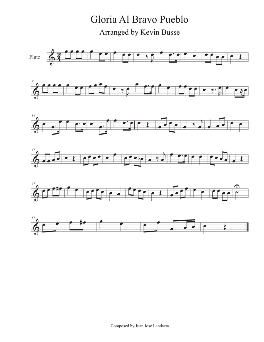 Gloria Al Bravo Pueblo - Flute Flute Solo scores gallery preview page 1