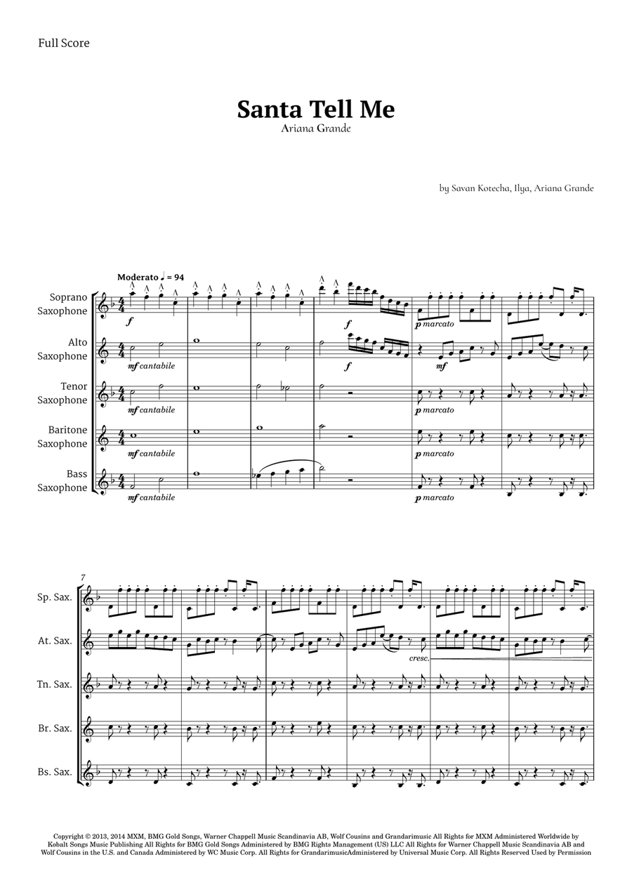 Santa Tell Me Saxophone Quintet scores gallery preview page 1
