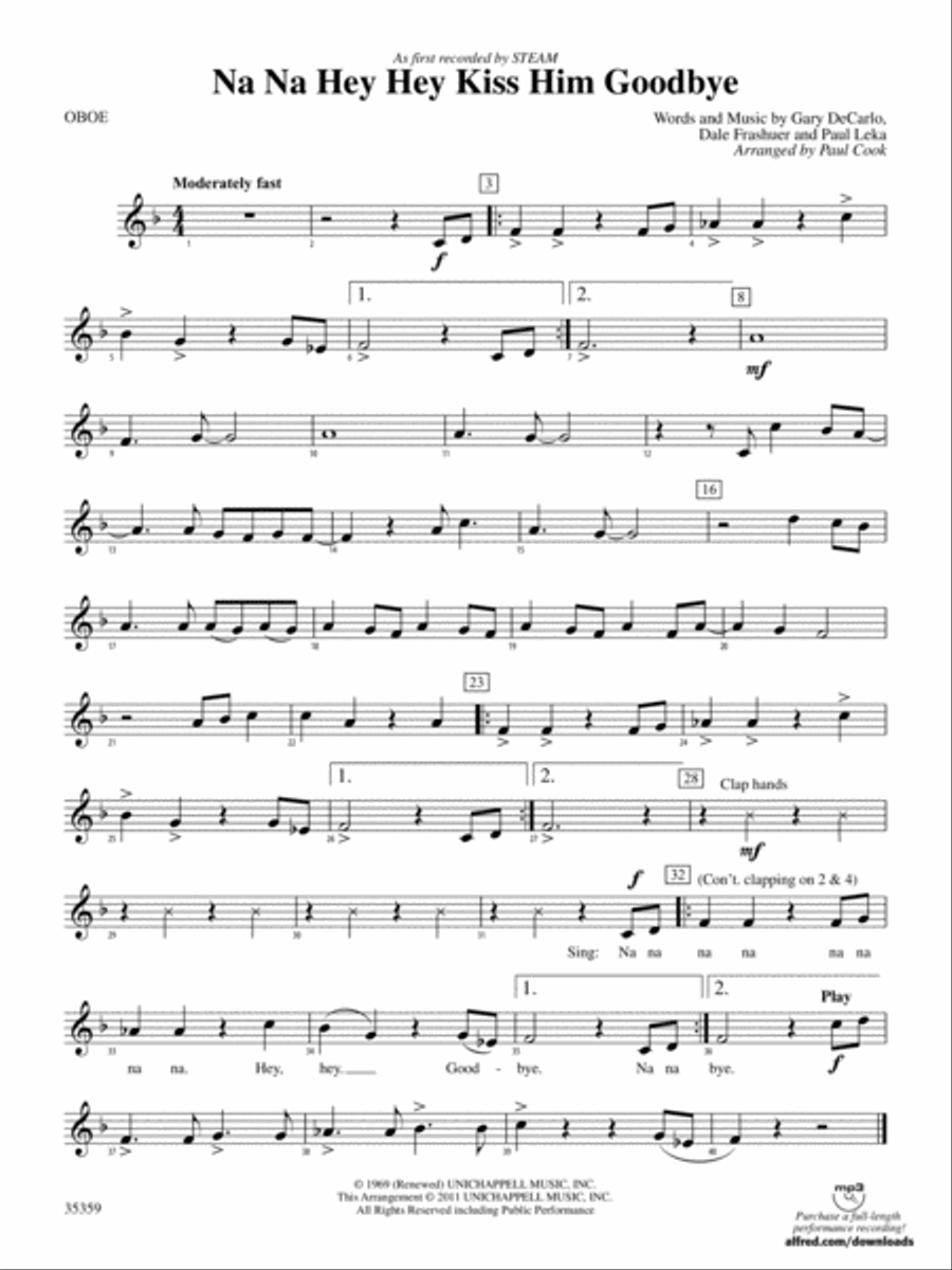 Na Na Hey Hey Kiss Him Goodbye: Oboe Concert Band scores gallery preview page 1