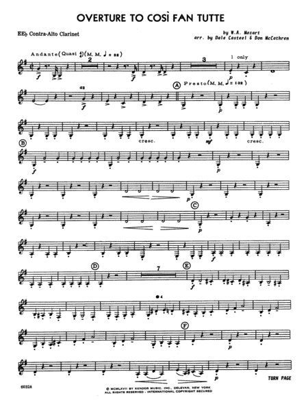Overture to Cosi Fan Tutte - Eb Contra Alto Clarinet