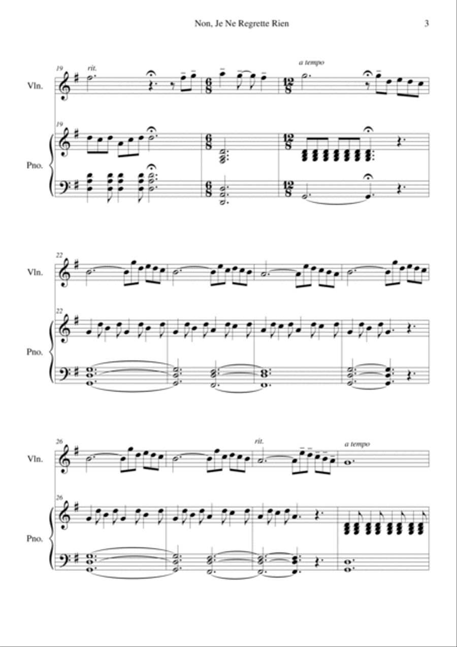 Non, Je Ne Regrette Rien Violin Solo scores gallery preview page 3