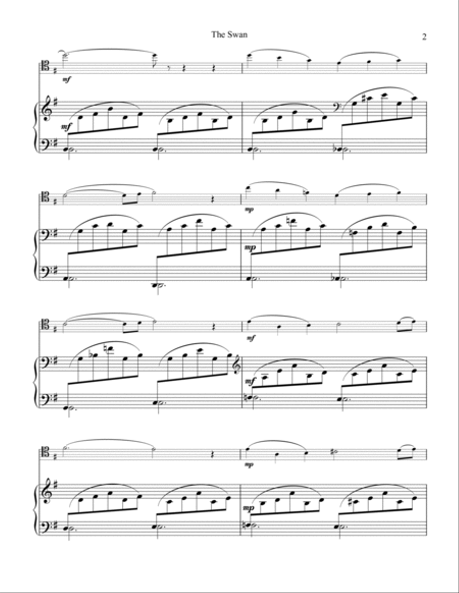 The Swan / Le cygne for cello and easy piano Easy Piano scores gallery preview page 2