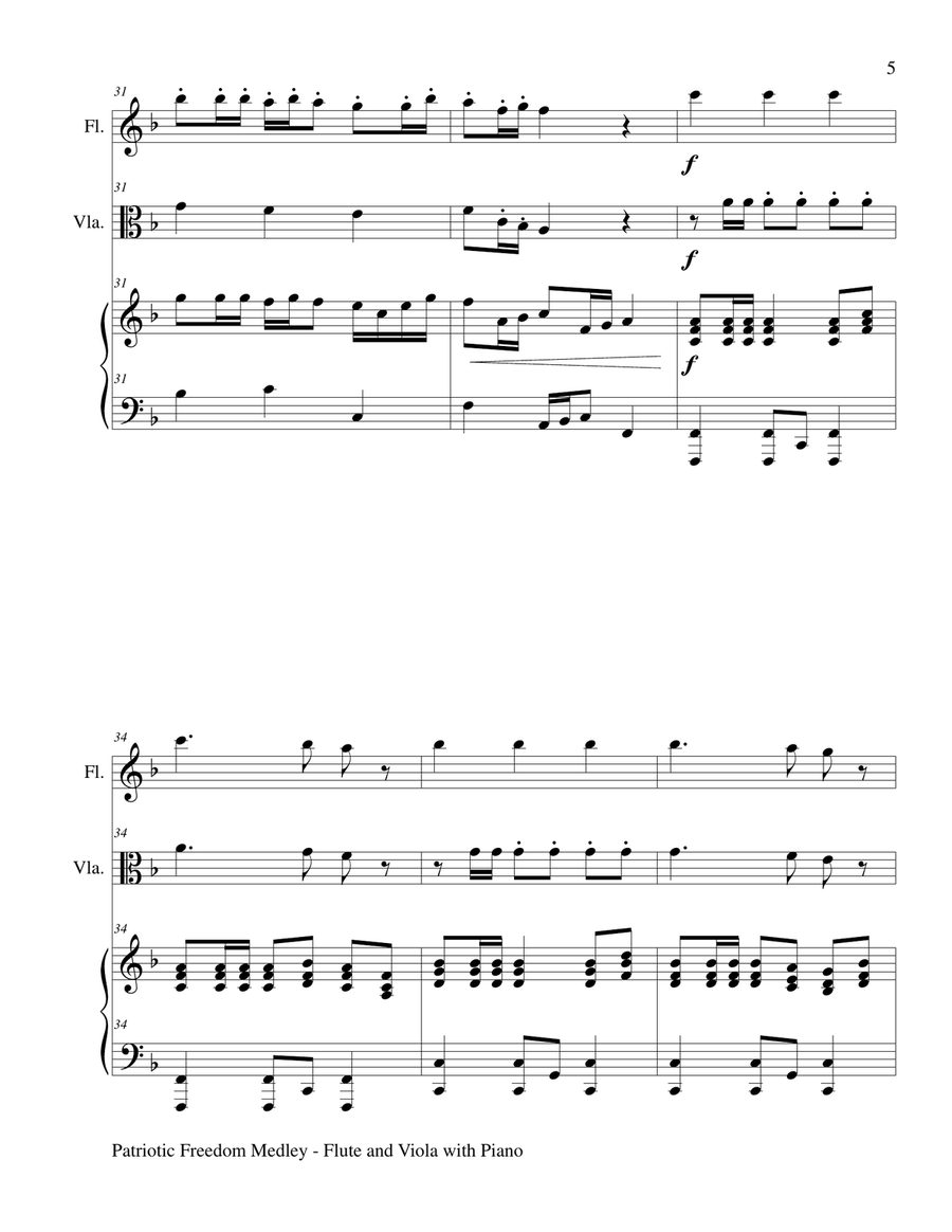 PATRIOTIC FREEDOM MEDLEY (Flute and Viola with Piano/Score and Parts) Flute scores gallery preview page 6