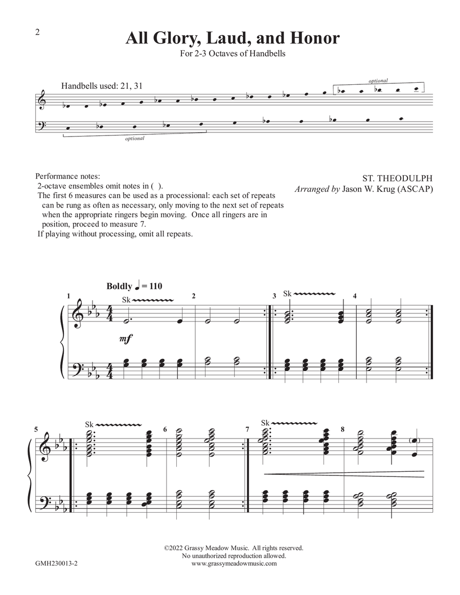 All Glory, Laud, and Honor (for 2-3 octave handbell ensemble) (site license) 3-Octaves scores gallery preview page 2