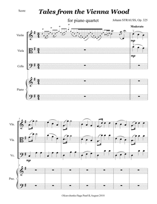 Johann Strauss II - Tales from the Vienna Woods Waltz arr. for piano quartet (score and parts)