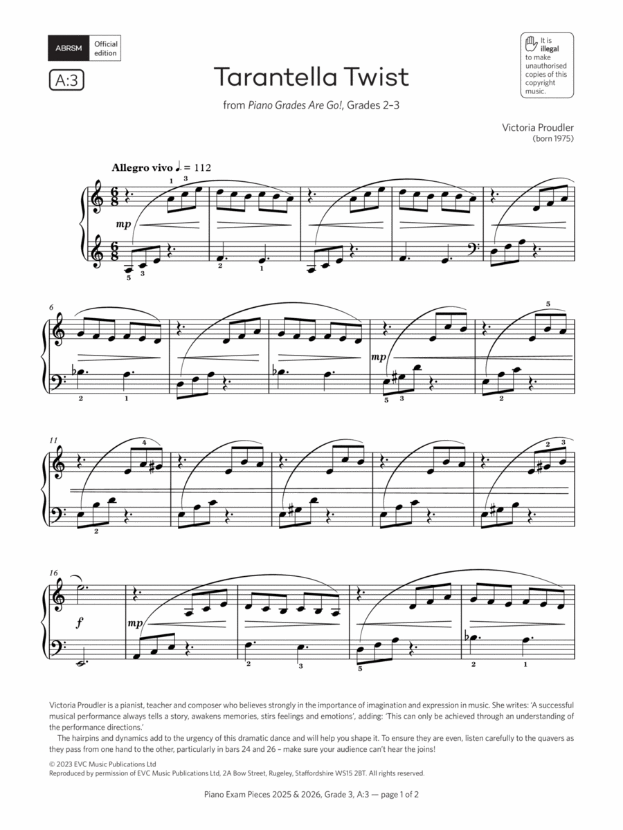 Tarantella Twist (Grade 3, list A3, from the ABRSM Piano Syllabus 2025 & 2026) Piano Method scores gallery preview page 1
