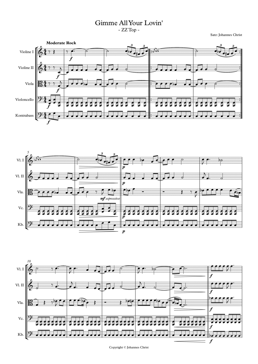 Gimme All Your Lovin' String Quintet scores gallery preview page 1