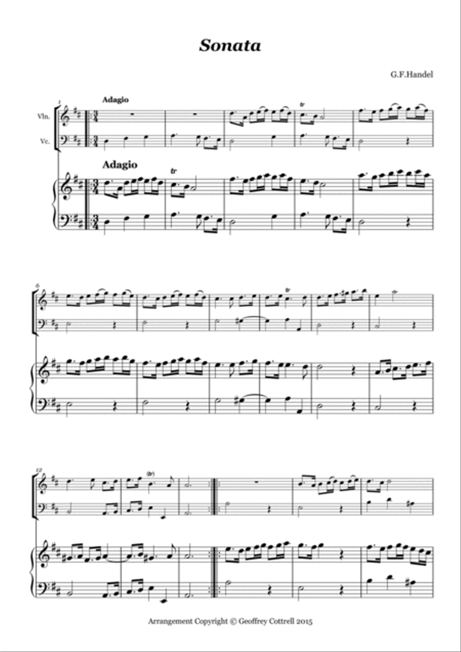 Handel - Sonata for Violin and Continuo Piano Trio scores gallery preview page 3