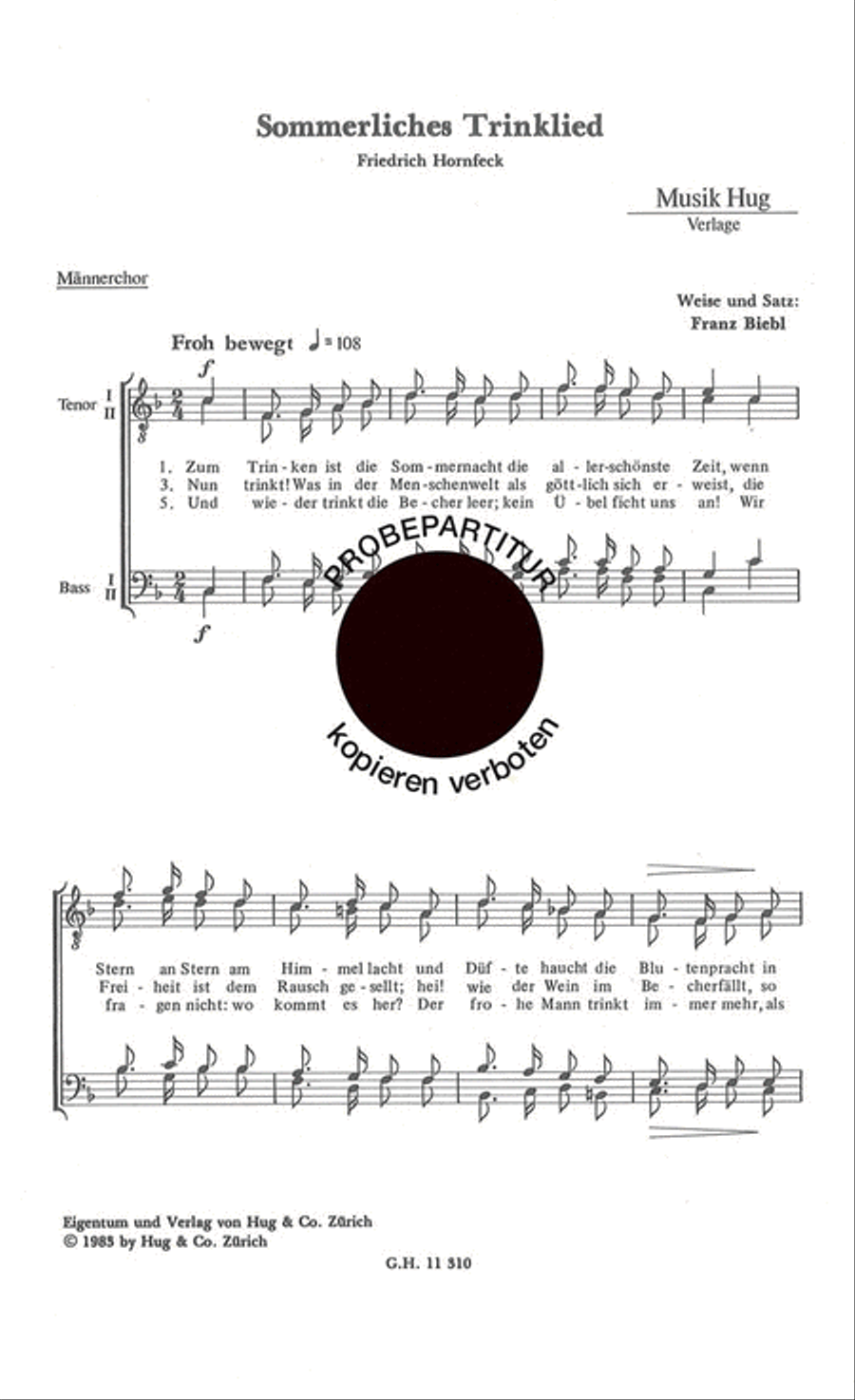 Sommerliches Trinklied Men's Choir scores gallery preview page 1