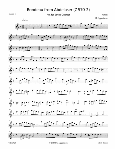 Purcell: Abdelazer Suite (Z 570), Movement 2 (Rondeau) arr. for String Quartet image number null