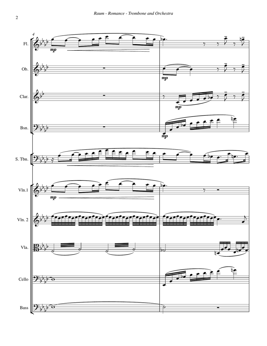 Romance for Trombone Solo and Orchestra Full Orchestra scores gallery preview page 2