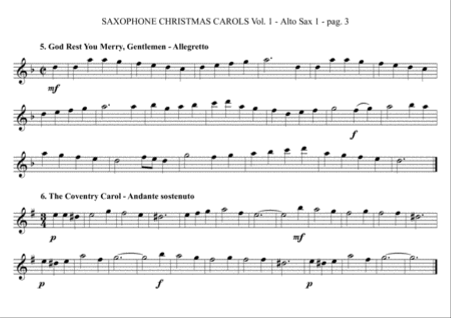 SAXOPHONE CHRISTMAS CAROLS vol. 1 - 12 English Carols for Sax Quartet (SATB or AATB) Saxophone Quartet scores gallery preview page 3