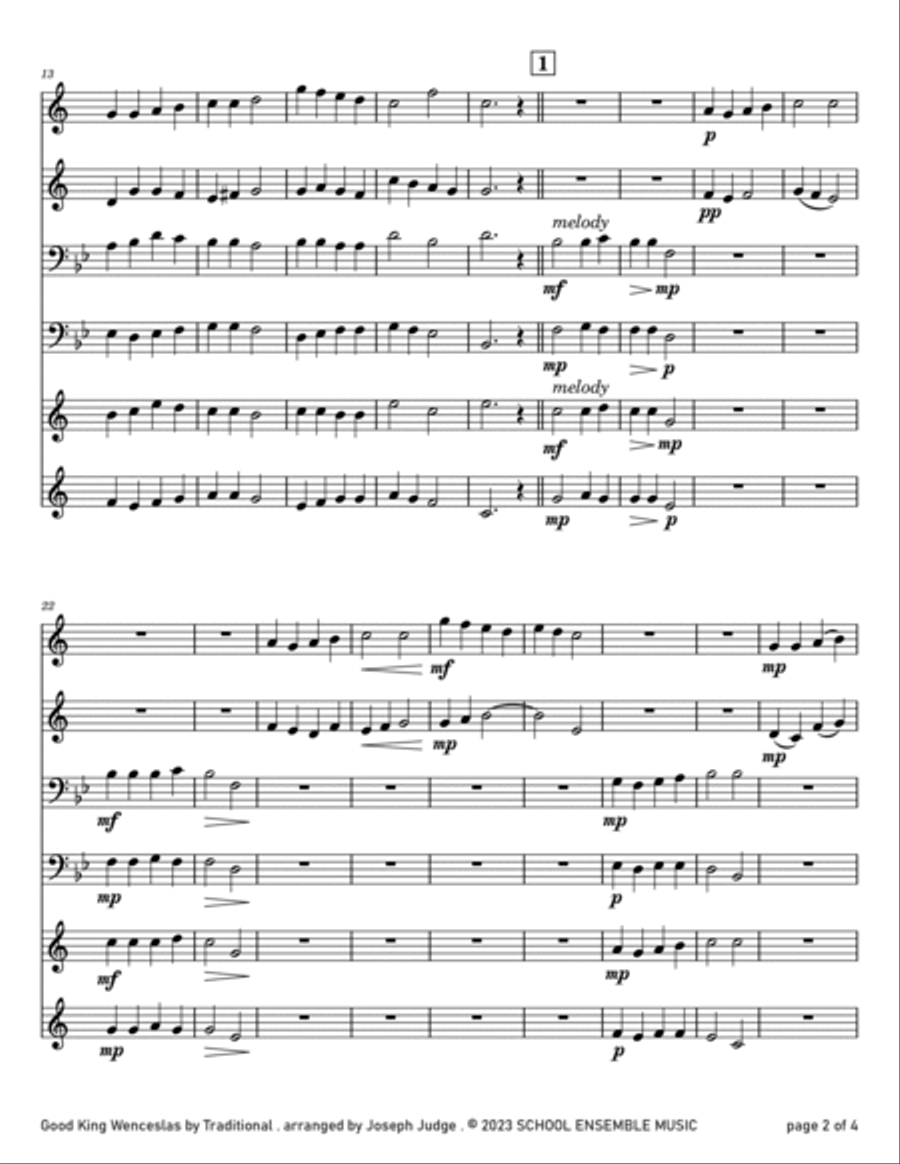 Good King Wenceslas for Brass Quartet in Schools Brass Quartet scores gallery preview page 2