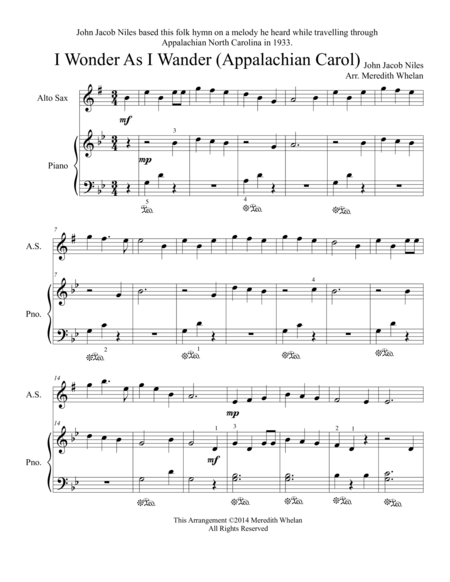 Christmas Duets for Alto Saxophone & Piano:  I Wonder As I Wander (Appalachian Carol) image number null