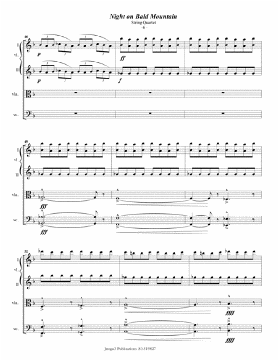 Mussorgsky: Night on Bald Mountain for String Quartet String Quartet scores gallery preview page 6