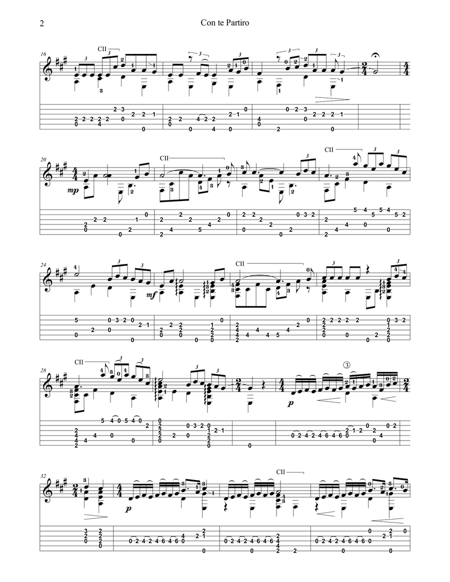 Con Te Partiro (time To Say Goodbye) Guitar Tablature scores gallery preview page 2