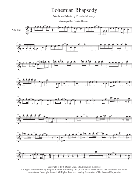 Bohemian Rhapsody (Easy key of C) - Alto Saxophone image number null