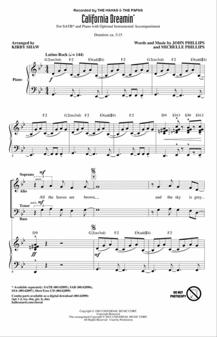 California Dreamin' California Dreamin' 4-Part scores gallery preview page 2
