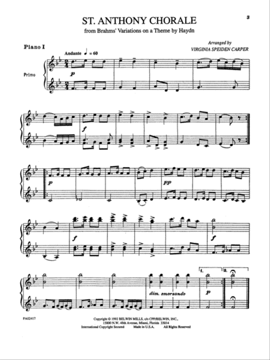 St. Anthony Chorale: From Brahms' Variations on a Theme by Haydn - Piano Quartet (2 Pianos, 8 Hands) Piano Solo scores gallery preview page 2