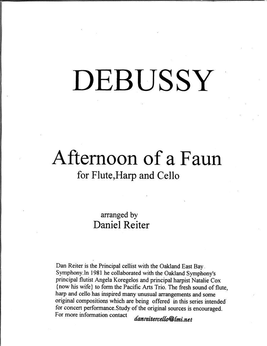 Prelude to the Afternoon of a Faun for flute, harp and cello trio. concert repertoire; relaxation mu image number null