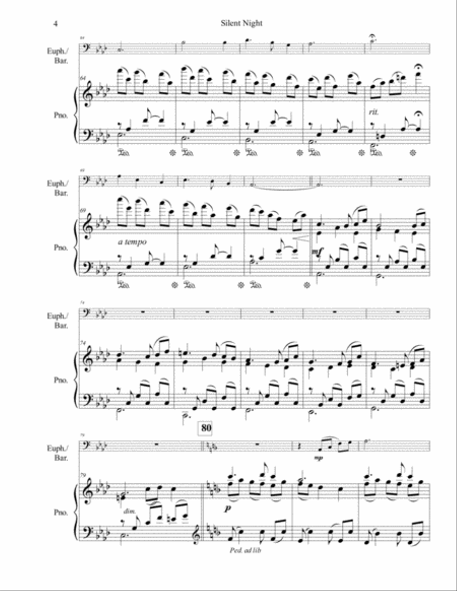 Silent Night for Euphonium or Baritone Baritone Horn scores gallery preview page 5