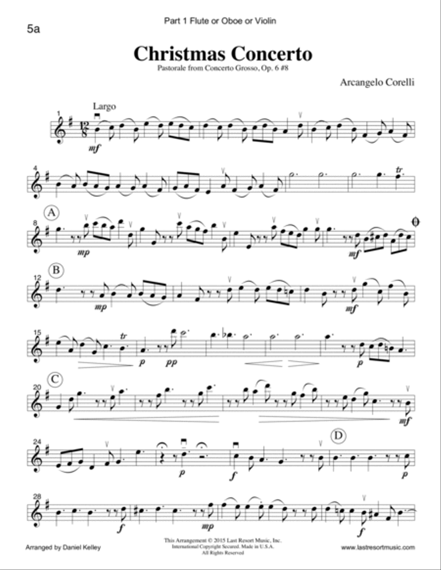 Christmas Concerto (Concerto Grosso Op. 6 #8) for Woodwind Trio (Flute or Oboe, Clarinet & Bassoon) Small Ensemble scores gallery preview page 6