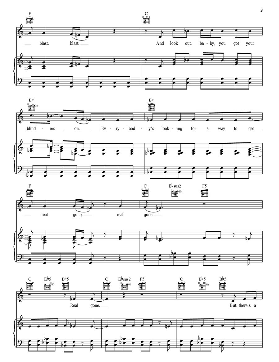 Real Gone (from Cars) Piano, Vocal, Guitar scores gallery preview page 3