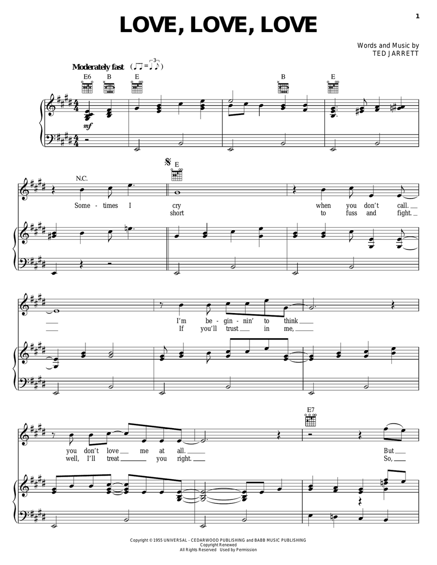 Love, Love, Love Piano, Vocal, Guitar scores gallery preview page 1