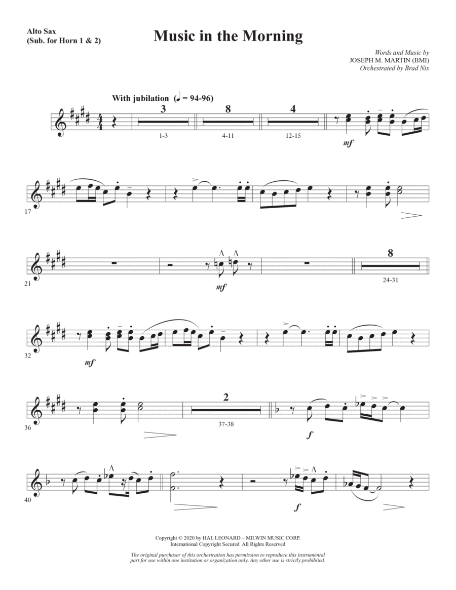 Book cover for Music in the Morning - Alto Sax 1-2 (sub. Horn 1-2)