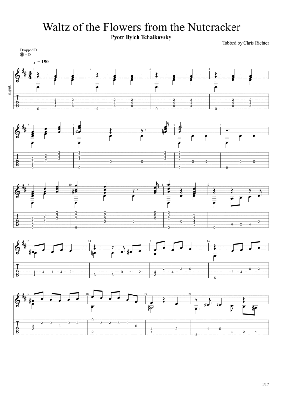 Waltz of the Flowers from the Nutcracker (Pyotr Ilyich Tchaikovsky) Acoustic Guitar scores gallery preview page 1