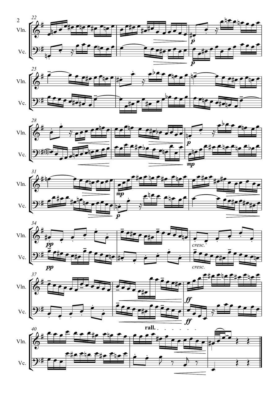 Bach - Toccata - Fugue in E Minor BWV855 - String Duo ( Violin, Cello ) String Duet scores gallery preview page 2