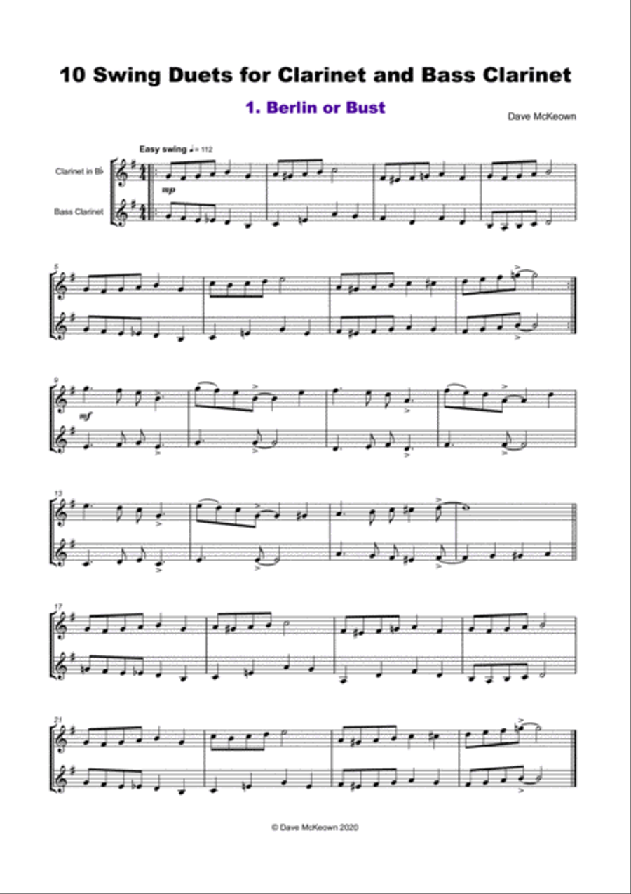 10 Swing Duets for Clarinet and Bass Clarinet Woodwind Duet scores gallery preview page 2