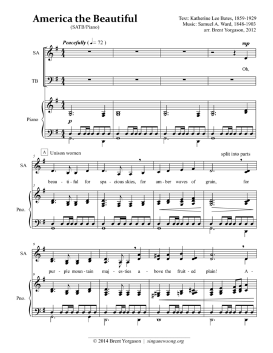 America The Beautiful 4-Part scores gallery preview page 1