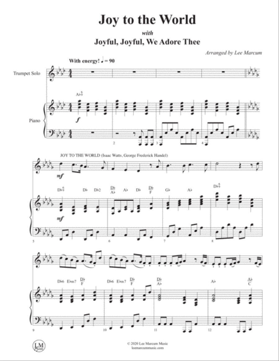 Joy to the World, with Joyful, Joyful, We Adore Thee Trumpet Solo scores gallery preview page 2