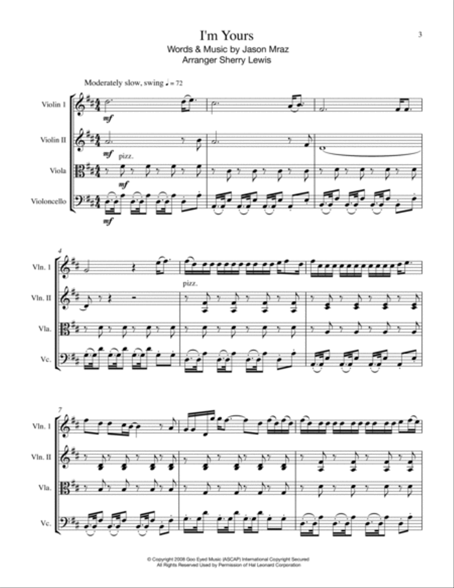 I'm Yours String Quartet scores gallery preview page 4