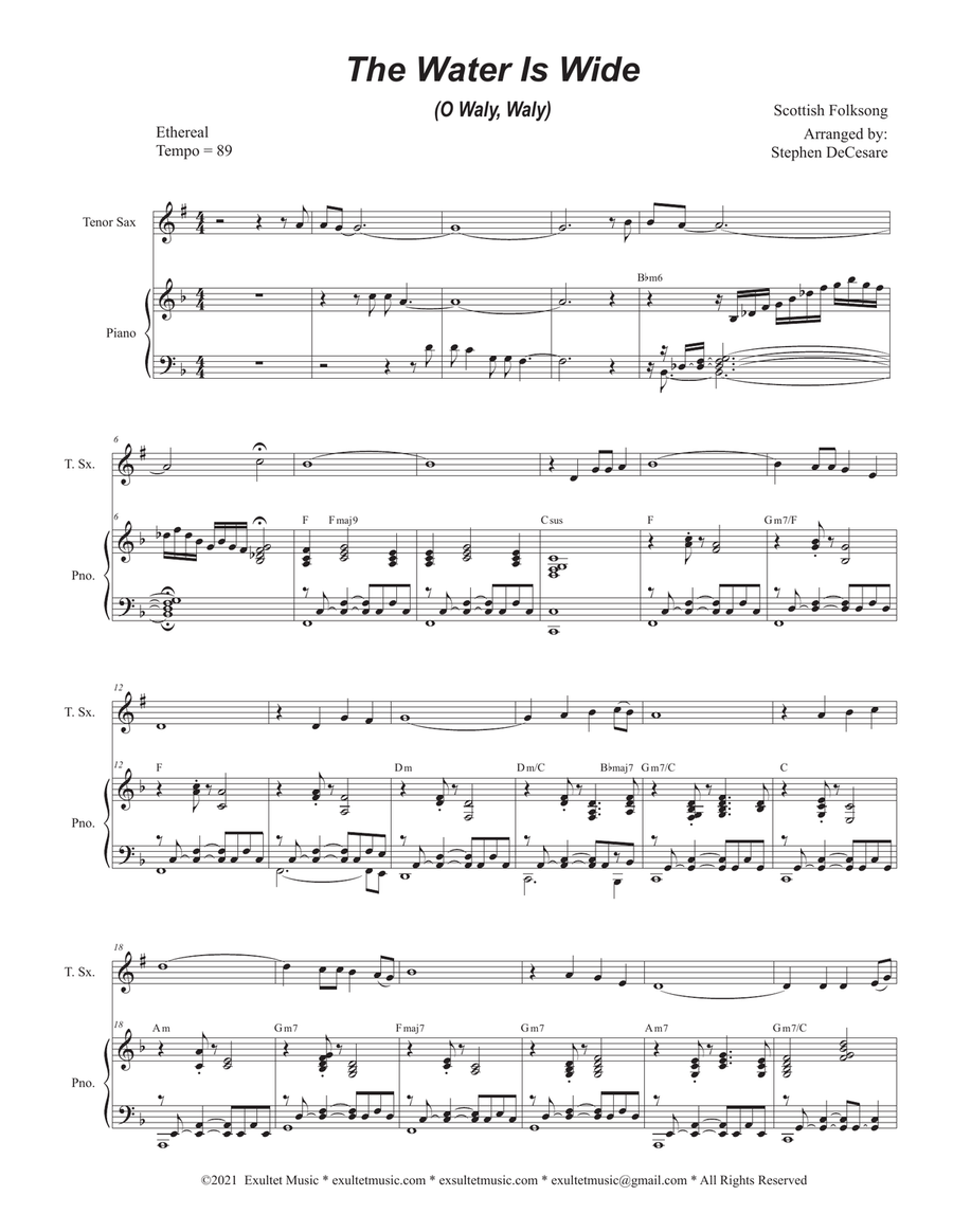 The Water Is Wide (O Waly, Waly) (Tenor Saxophone and Piano) Tenor Saxophone scores gallery preview page 1
