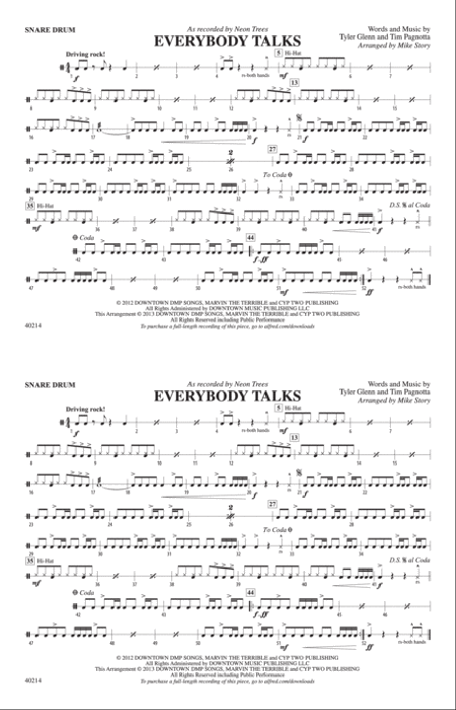 Everybody Talks: Snare Drum Marching Band scores gallery preview page 1