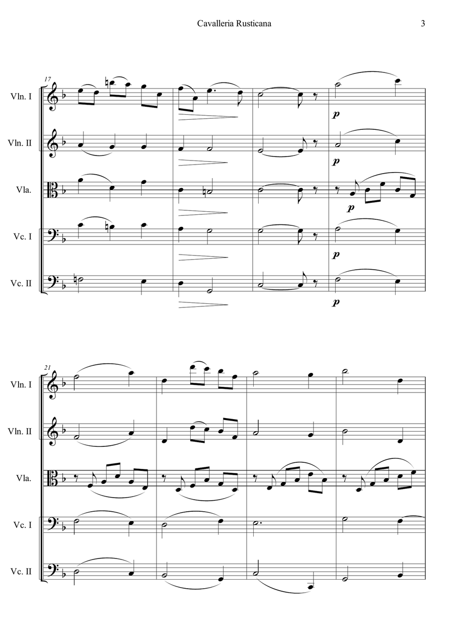 Cavalleria Rusticana by Pietro Mascagni String Quintet - Digital Sheet Music page 3