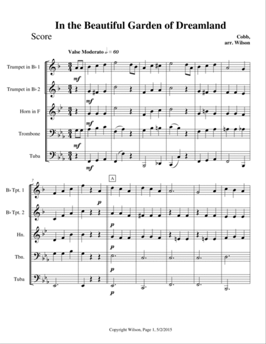 In the Beautiful Garden of Dreamland Brass Quintet scores gallery preview page 2